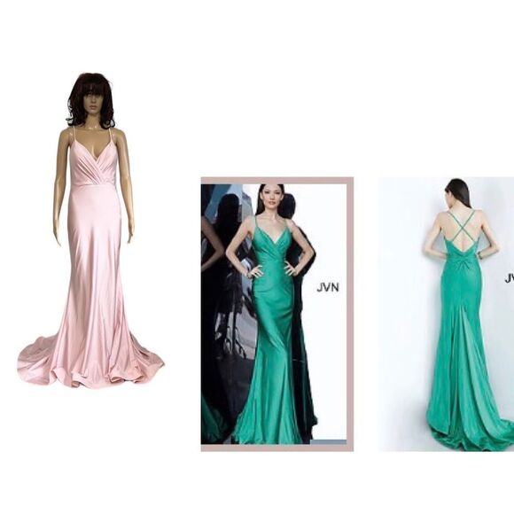 NEW JOVANI JVN0904 blush satin hater open back formal maxi prom ballroom dress 2